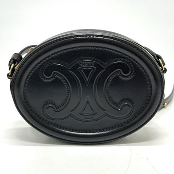 CELINE Shoulder Bag leather black Triomphe Oval Purse Cuir Women New 1:1