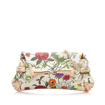 Gucci Flora Horsebit Chain Canvas Baguette White