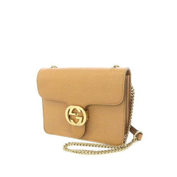 Gucci Interlocking G Chain Leather Crossbody Bag Brown