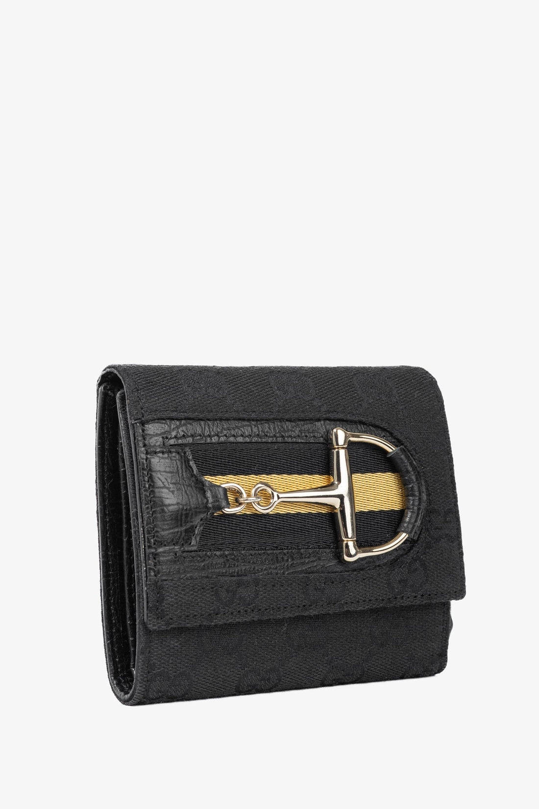 Gucci Black GG Canvas Horsebit Web Trifold Wallet