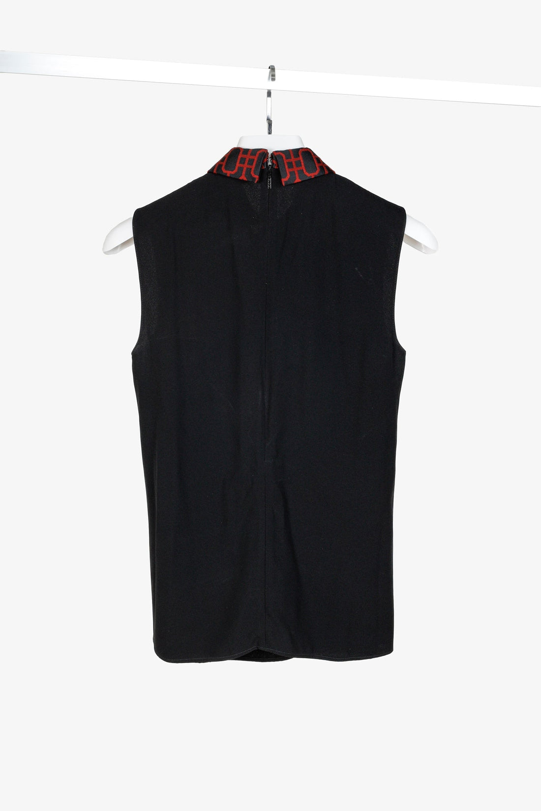 Gucci PF/15 Black Crepe Embellished Collared Sleeveless Blouse