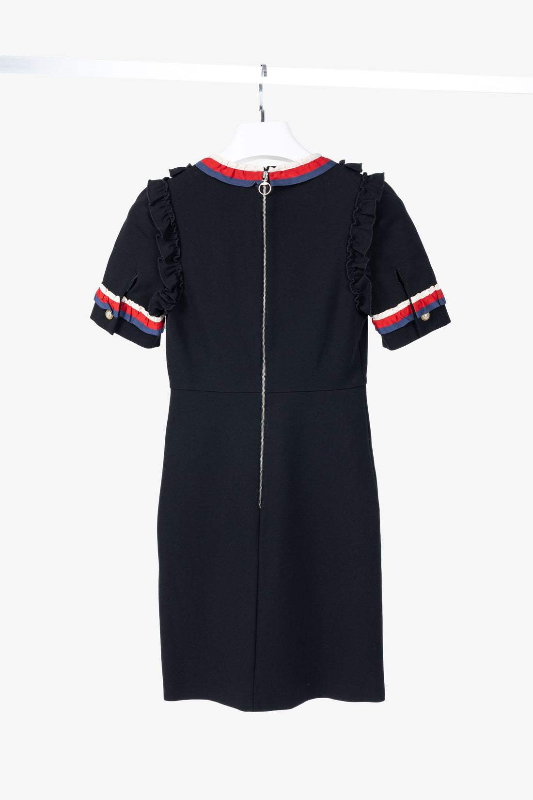 Gucci Black Sylvie-Web Ruffle-Detail Short Dress