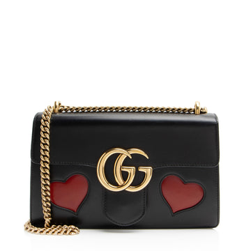 Gucci Calfskin Malaga Kid Heart GG Marmont Small Flap Bag