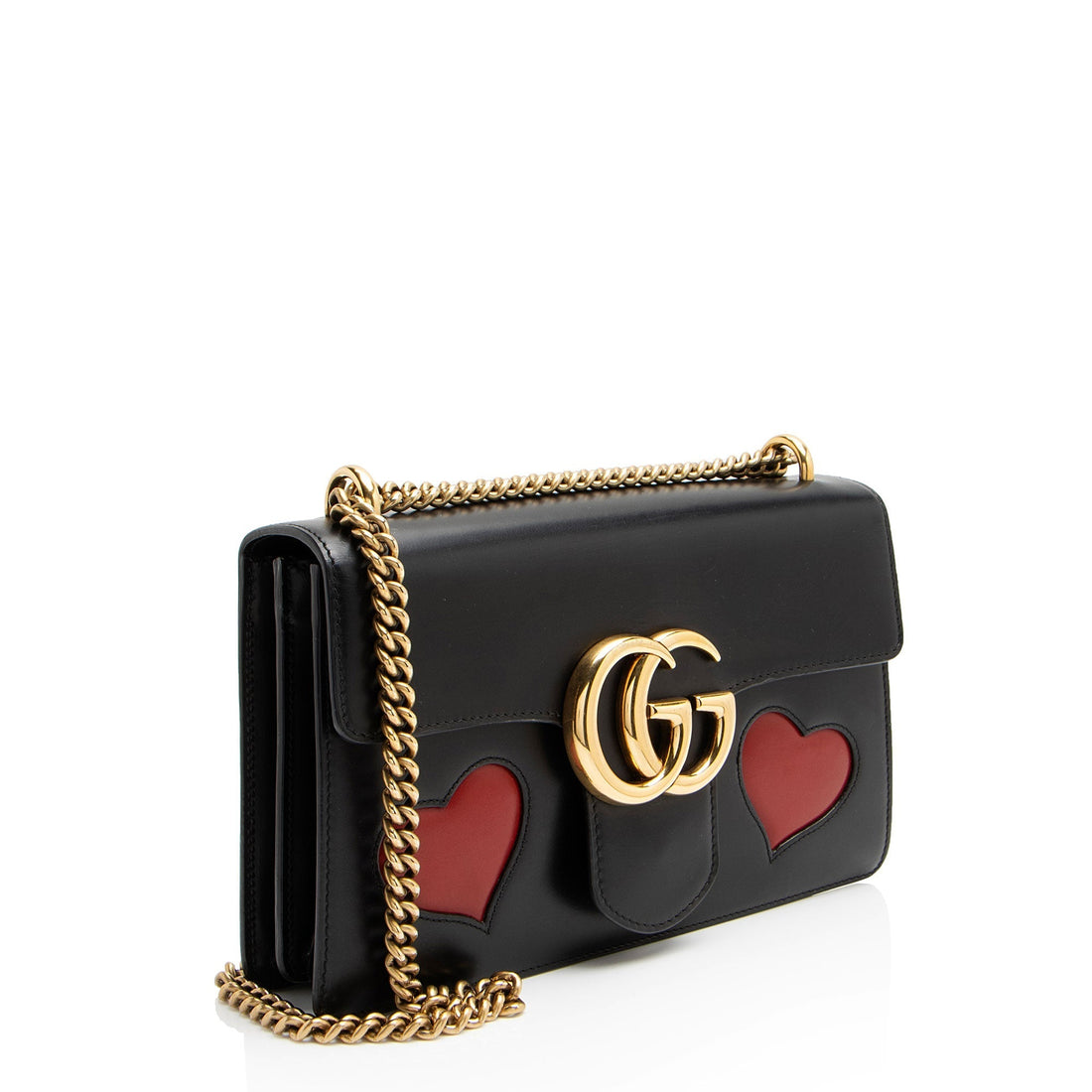 Gucci Calfskin Malaga Kid Heart GG Marmont Small Flap Bag