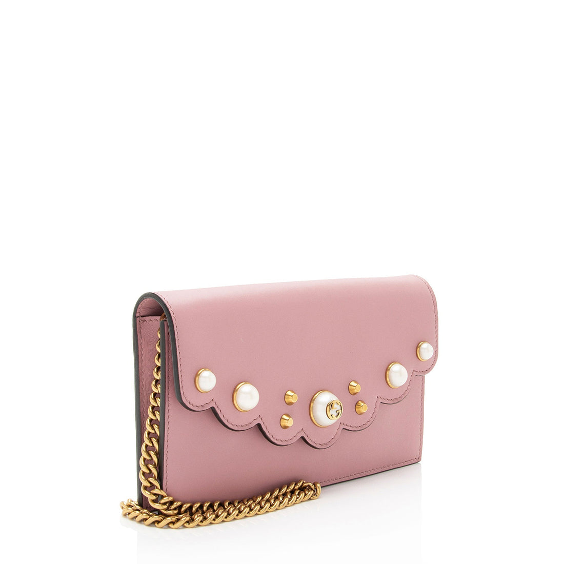 Gucci Calfskin Peony Pearly Mini Wallet on Chain