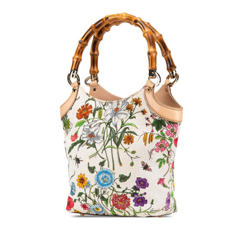 Gucci Canvas Bamboo Flora Handbag