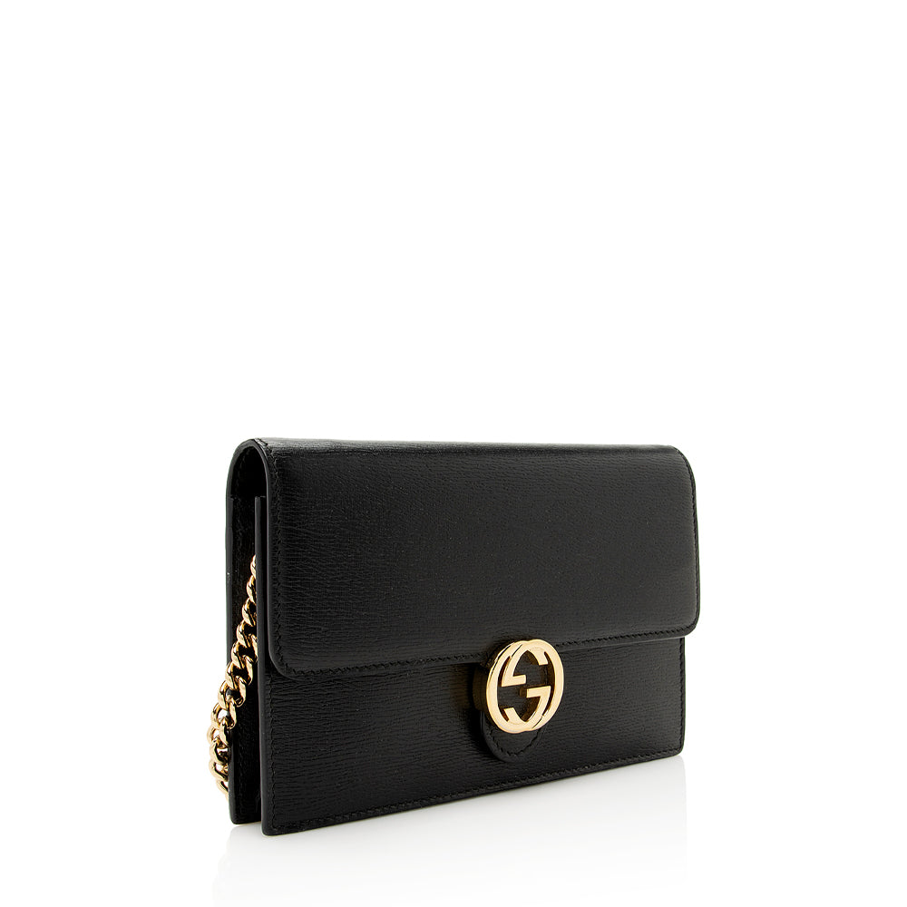 Gucci Grained Calfskin Interlocking G Chain Wallet (SHF-21780)