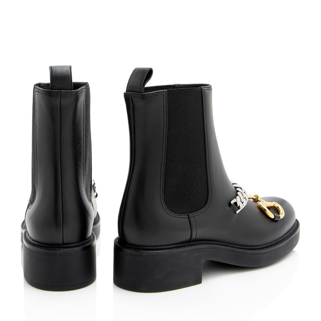 Gucci Leather Horsebit Chain Ankle Boots - Size 7 / 37