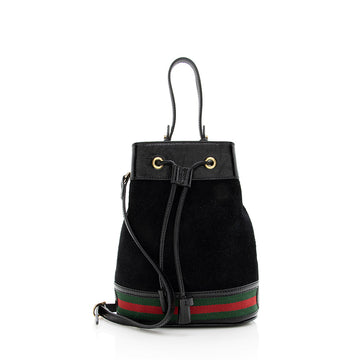 Gucci Suede Patent Leather Ophidia Bucket Bag