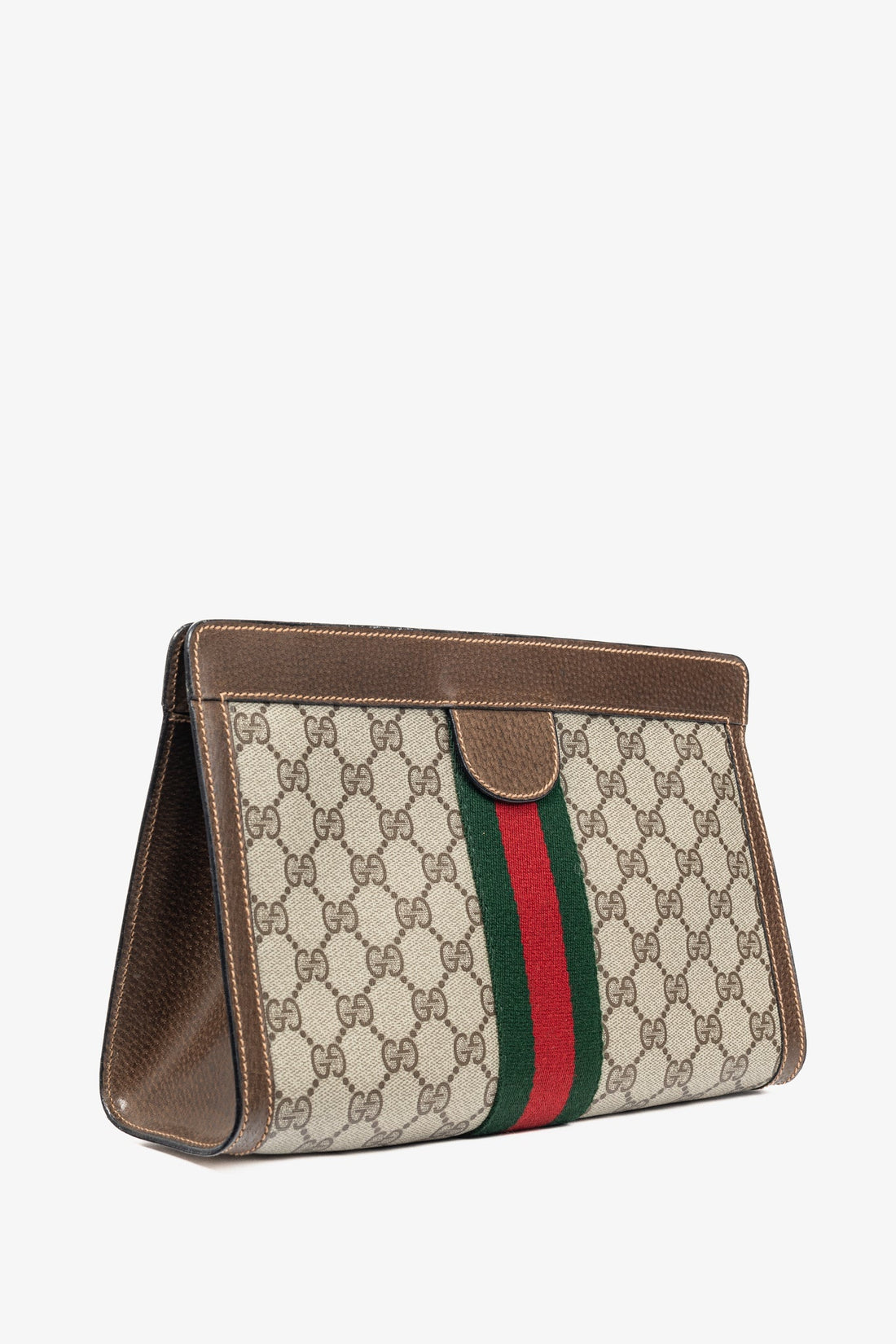 Gucci Accessory Collection  Khaki GG Canvas Web Oversized Clutch