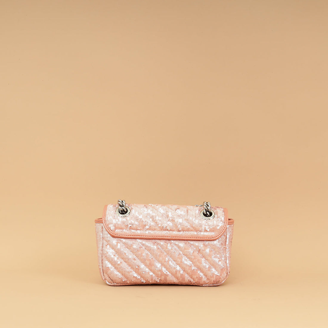 Gucci Pink Sequins GG Marmont Flap Small Shoulder Bag