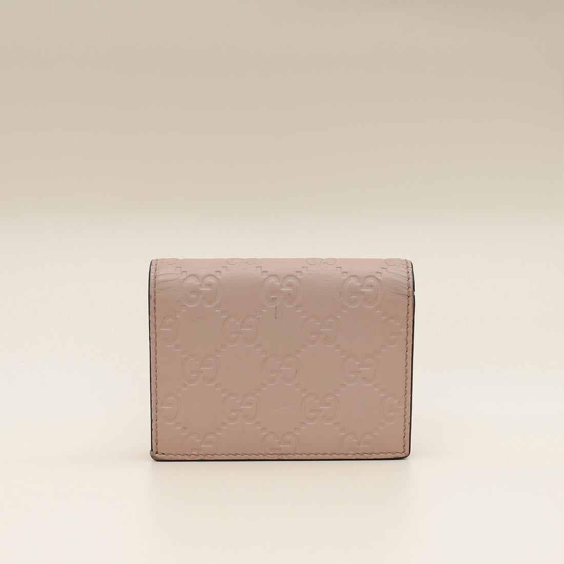 Gucci Dusty Pink GG Embossed Bow Card Case Wallet
