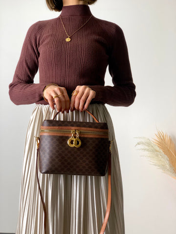 CELINE Macadam Circle Charm  PVC Leather Two-way Handbag Shoulder bag  Vanity bag Brown New 1:1 x573bx
