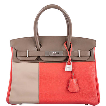 Hermès HSS Birkin 30 Tri-Color Rose Jaipur, Etoupe, Argile Clemence and Swift Brushed Palladium Hardware