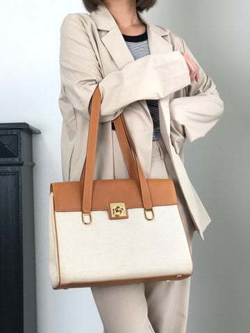 CELINE Gancini Handbag Beige×Brown New 1:1 hzaany