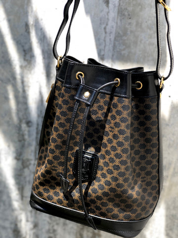 CELINE  Side zipper Drawstring Shoulder bag Black New 1:1 Old Celine u5gukm