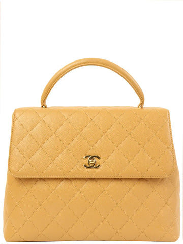 Top Quality Chanel Around 2003 Made Caviar Skin Turn-Lock Top Handle Bag Beige