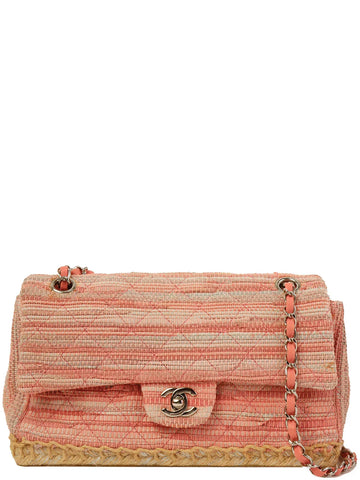 Top Quality Chanel Around 2010 Made Linen Leather Combination Turn-Lock Chain Bag Pink/Beige