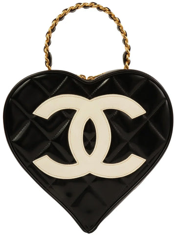 Top Quality Chanel Around 1995 Made Patent Heart Cc Mark Stitch Vanity Black/White