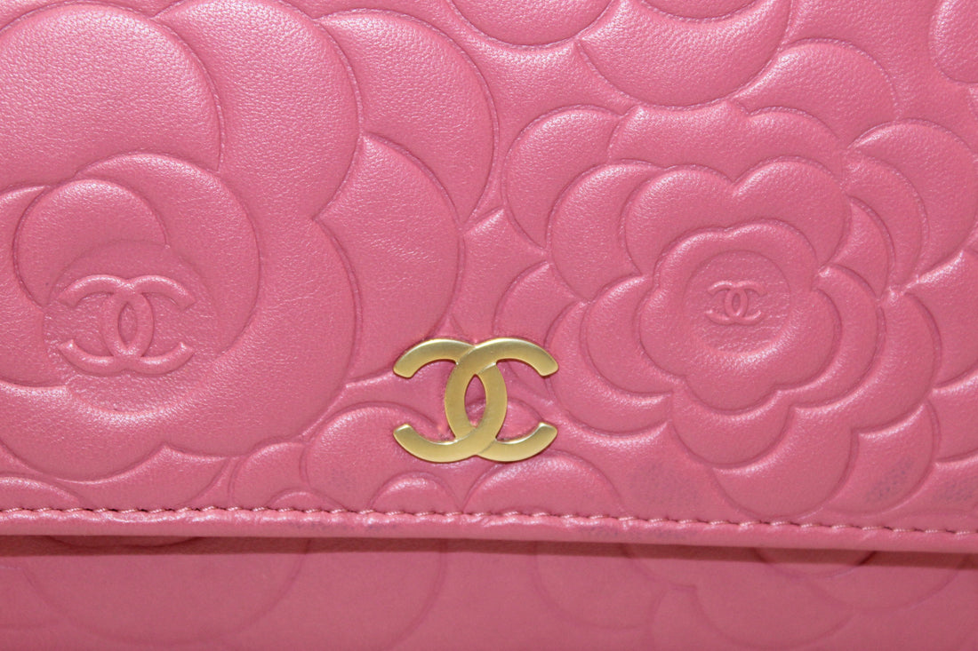 Top Quality Chanel Pink Camellia Lambskin Leather Wallet On Chain/Clutch Bag