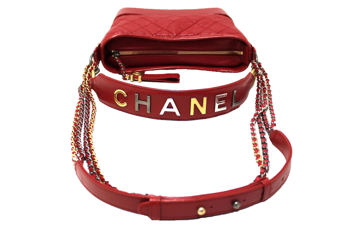 Top Quality Chanel Red Aged Calfskin Leather Small Gabrielle Hobo Crossbody Bag