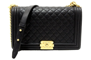 Top Quality Chanel Black Quilted Caviar Leather New Medium Boy Shoulder Bag