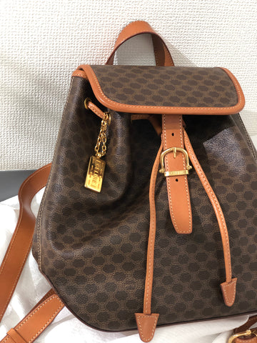 CELINE Macadam Front Belt Logo Charm PVC Leather Bag Pack Rucksack Brown New 1:1 Old Celine nmhrrj