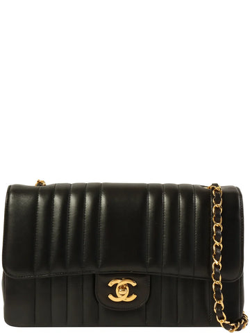 Top Quality Chanel Around 1992 Made Mademoiselle Stitch Turn-Lock Chain Bag Black