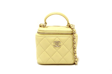 NEW  Top Quality Chanel Yellow Lambskin Top Handle Mini Vanity Case Crossbody Bag