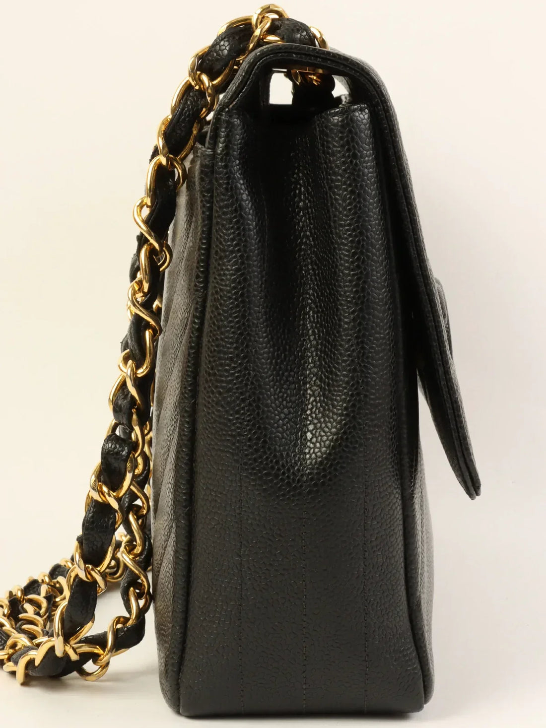 Top Quality Chanel Around 1995 Made Caviar Skin Cc Mark Diagonal Stitch Chain Bag Black