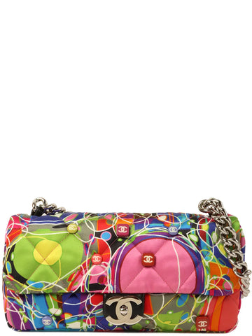 Top Quality Chanel Around 2007 Made Silk Satin Turn-Lock Chain Bag Multi