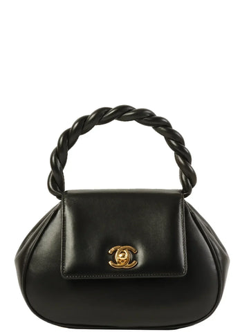 Top Quality Chanel Around 1997 Made Turn-Lock Twist Top Handle Bag Black