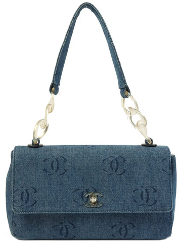 Top Quality Chanel Around 2001 Made Denim Clear Turn-Lock Chain Bag Indigo