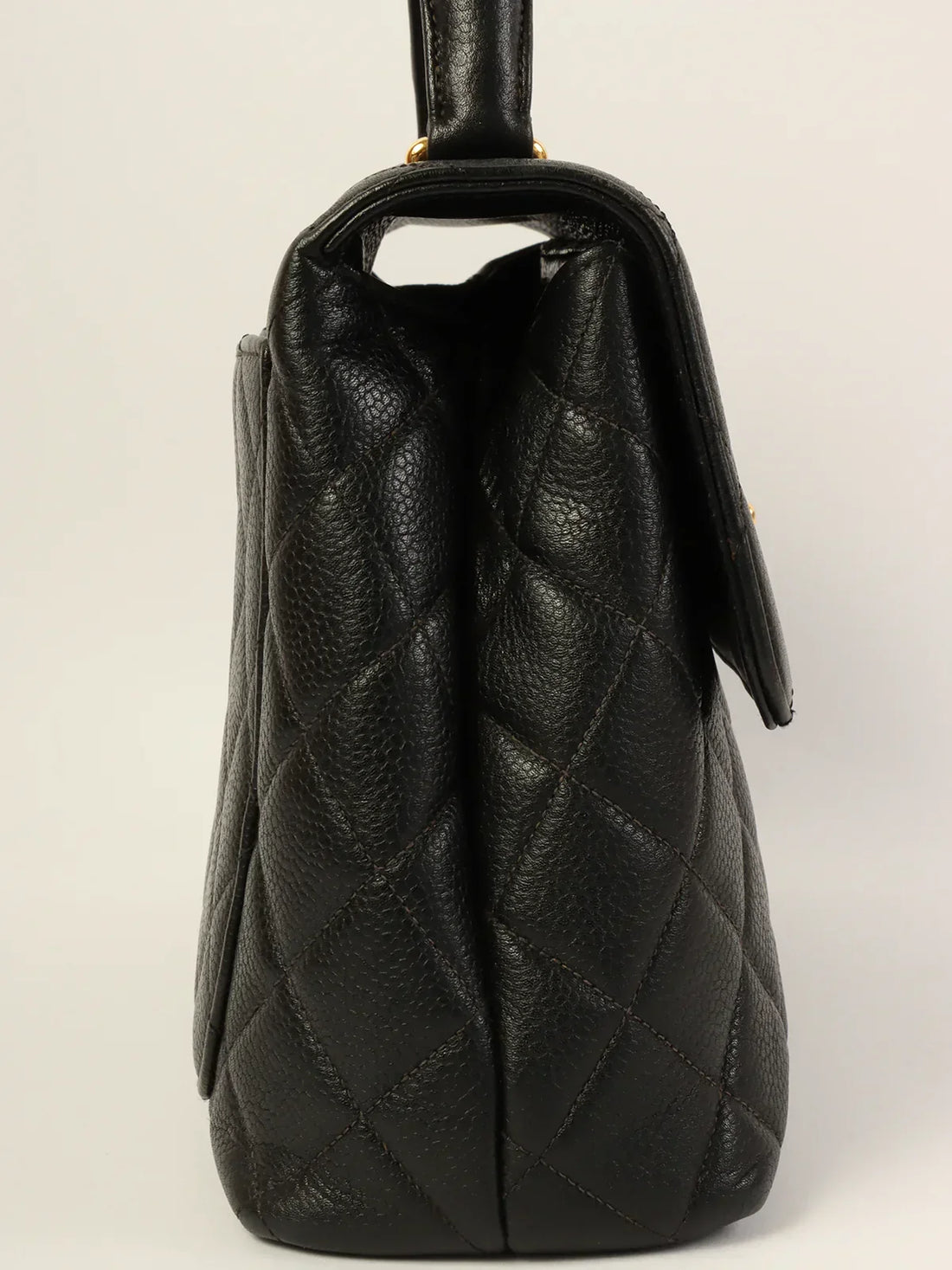 Top Quality Chanel Around 1997 Made Caviar Skin Turn-Lock Top Handle Bag Black