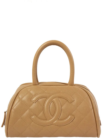 Top Quality Chanel Around 2007 Made Caviar Skin Cc Mark Stitch Top Handle Bag Mocha Beige