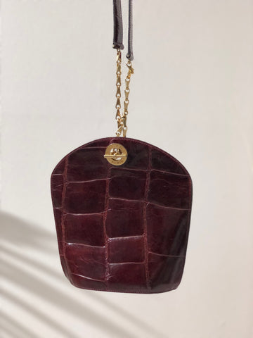 CELINE Toggle clasp Crocodile Leather Shoulder bag Bordeaux New 1:1 Old Celine gnzfgw