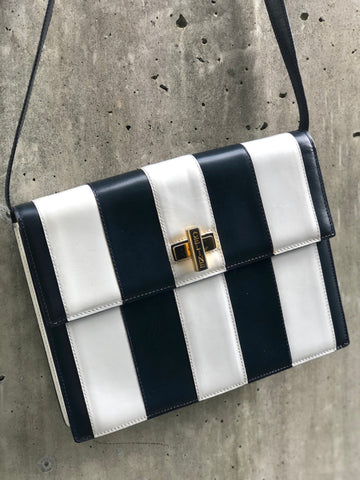 CELINE Cadena Turn lock Leather Crossbody Shoulder Bag Navy White New 1:1 Old CELINE vw6sjn