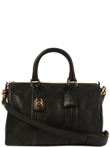 Top Quality Chanel Around 1992 Made Bicolore Stitch Cc Mark Charm 2Way Boston Bag Black