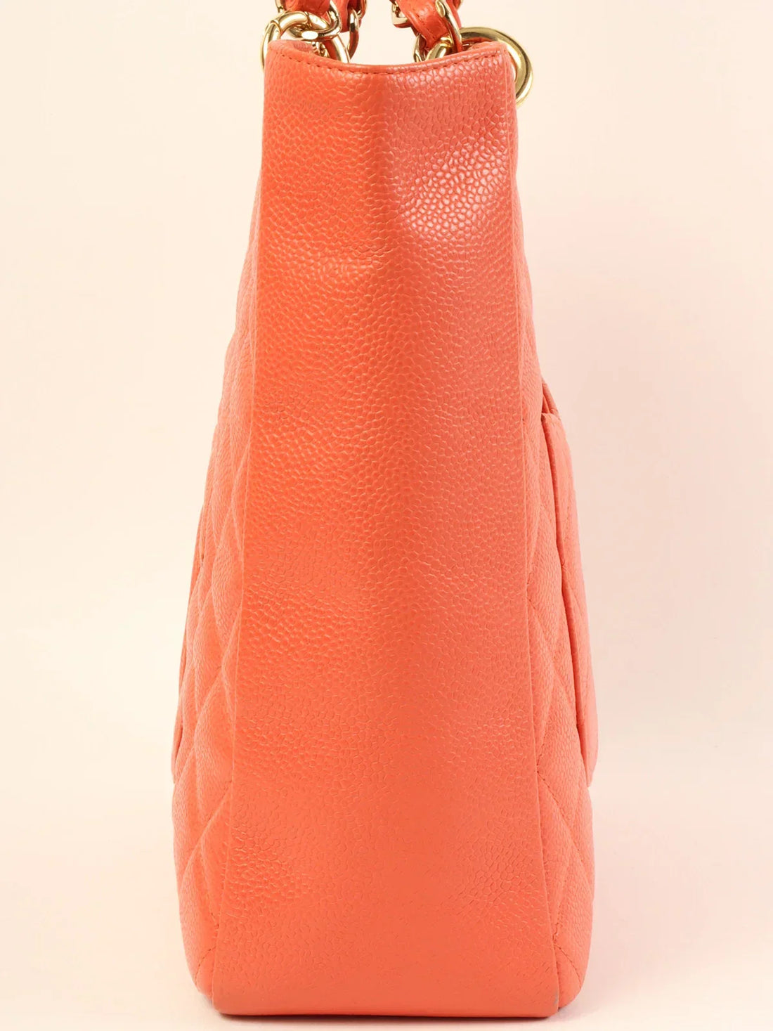 Top Quality Chanel Around 2003 Made Caviar Skin Cc Mark Stitch Chain Tote Bag Coral Pink