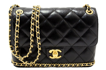 Top Quality Chanel Black Quilted Caviar Leather Camellia Chain Around Flap Shoulder Bag