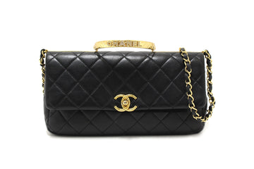 Top Quality Chanel Black Calfskin Leather Large Flap Bag with Handle