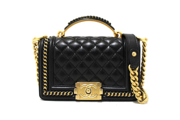 Top Quality Chanel Black Calfskin Leather Boy Top Quality Chanel Flap Bag with Handle