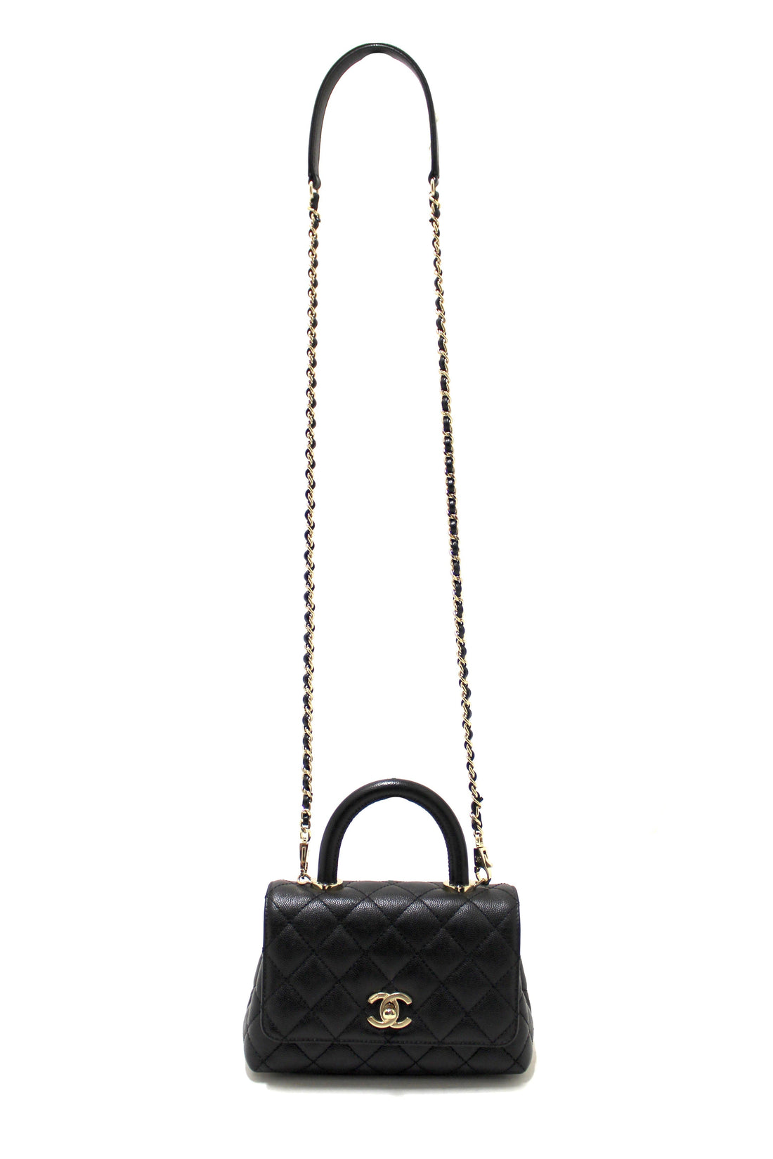 Top Quality Chanel Black Quilted Caviar Leather Mini Coco Handle Flap Bag