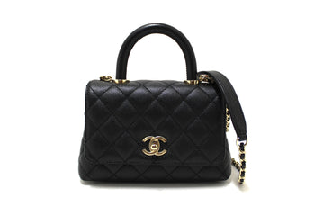 Top Quality Chanel Black Quilted Caviar Leather Mini Coco Handle Flap Bag