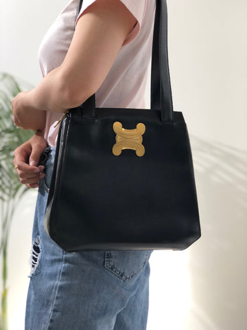 CELINE Triomphe Leather Tote Bag Shoulder bag Black Gold New 1:1 Old Celine cpfk62
