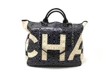 Top Quality Chanel Black and Beige Coated Canvas Camellia Flower Tote Bag