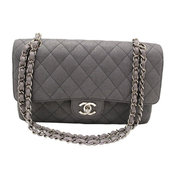 Top Quality Chanel Grey Glitter Canvas Medium Classic Flap Shoulder Chain Bag