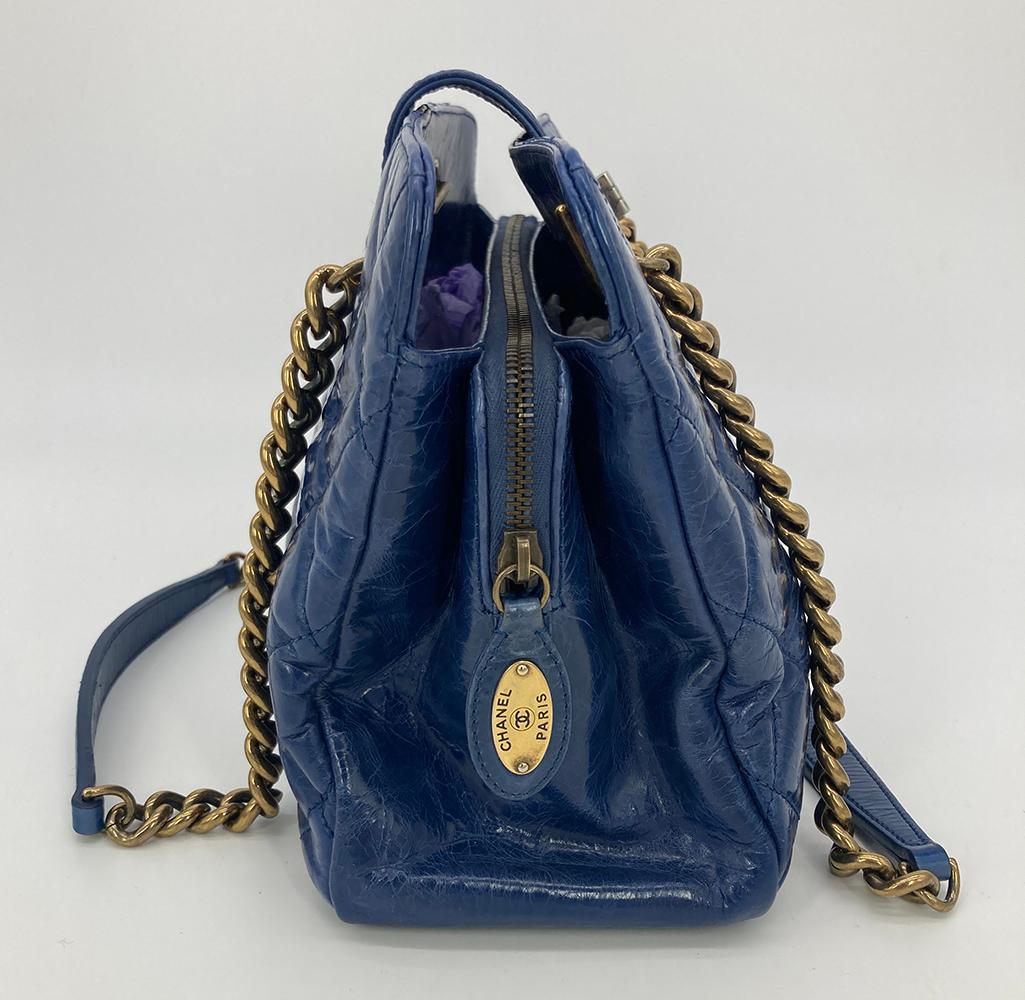 Top Quality Chanel Blue Glazed Calfskin Quilted Tote Bag