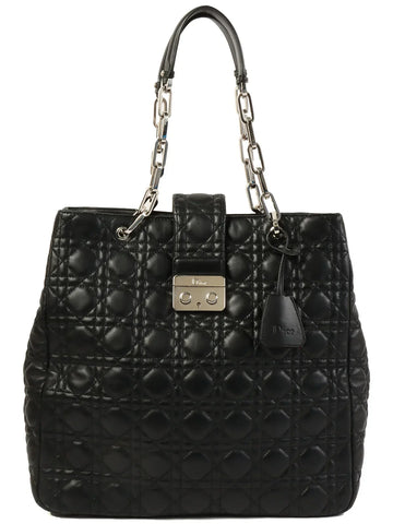 Top quality Dior Cannage Stitch Logo Plate Chain Tote Bag Black