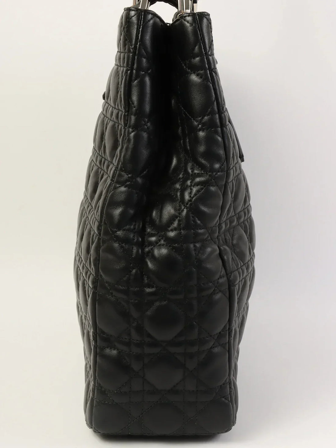Top quality Dior Cannage Stitch Logo Plate Chain Tote Bag Black